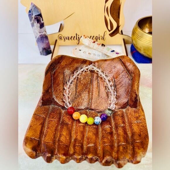 Handmade Clear Quartz& Mixed Rainbow Gemstone Bead Bracelet - Picture 3 of 6